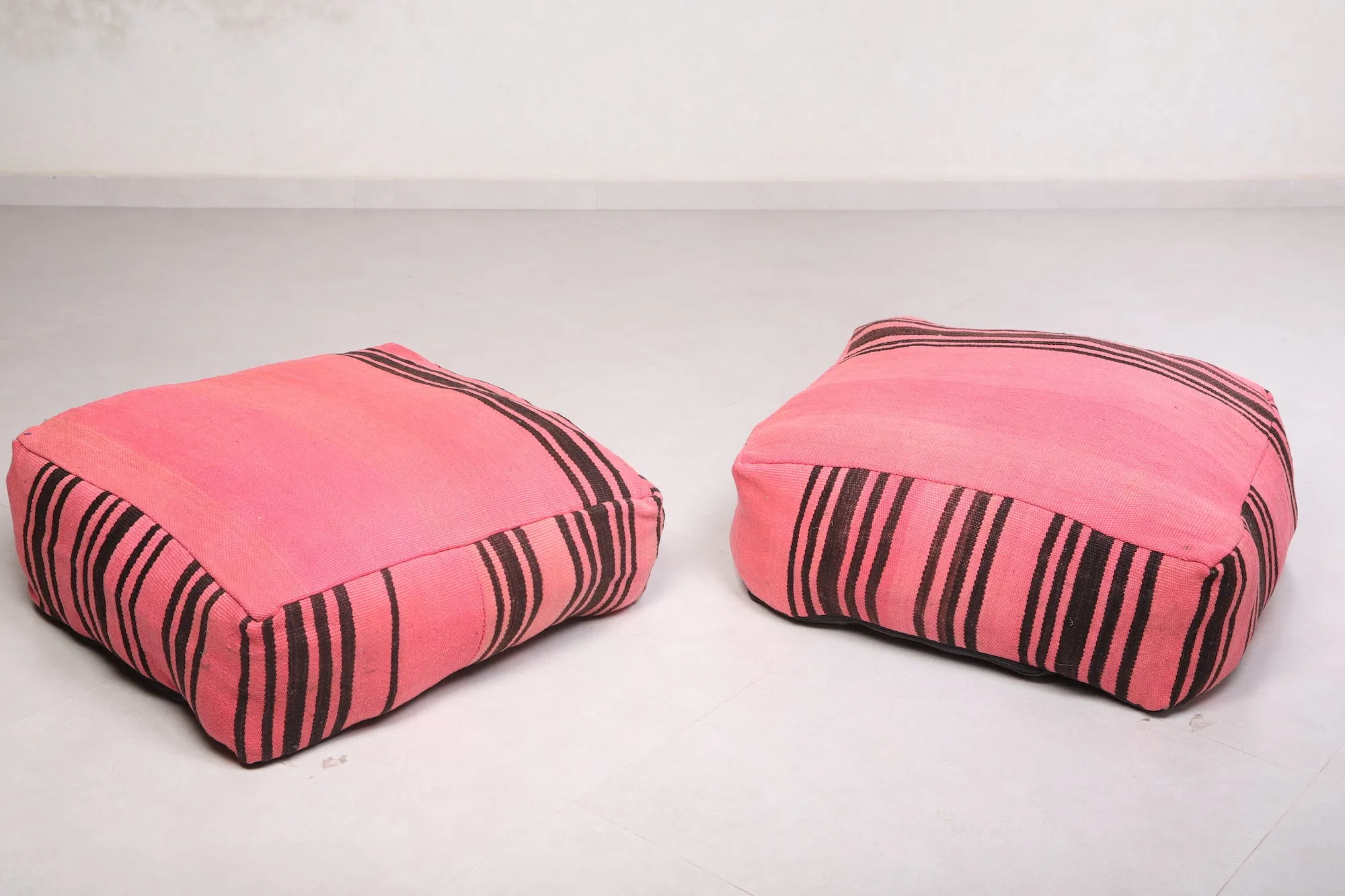 Two Moroccan handmade Ottoman Poufs in Pink Kilim