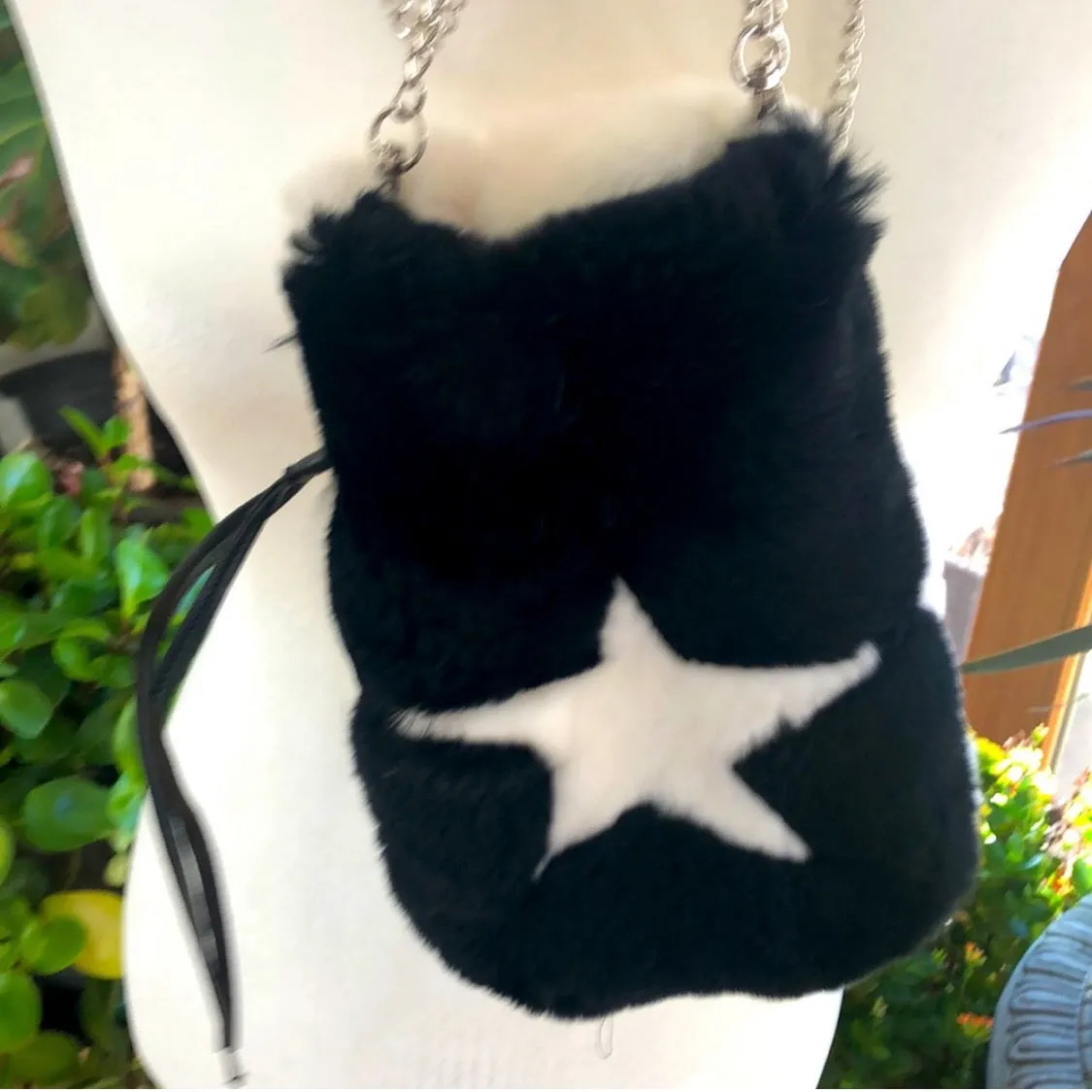 Two Tone Drawstring Crossbody Bag in White and Black