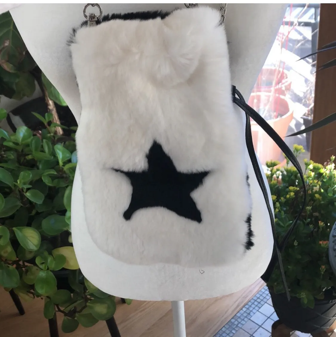 Two Tone Drawstring Crossbody Bag in White and Black