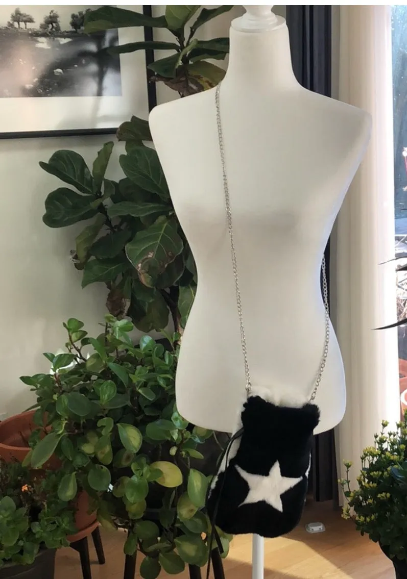 Two Tone Drawstring Crossbody Bag in White and Black