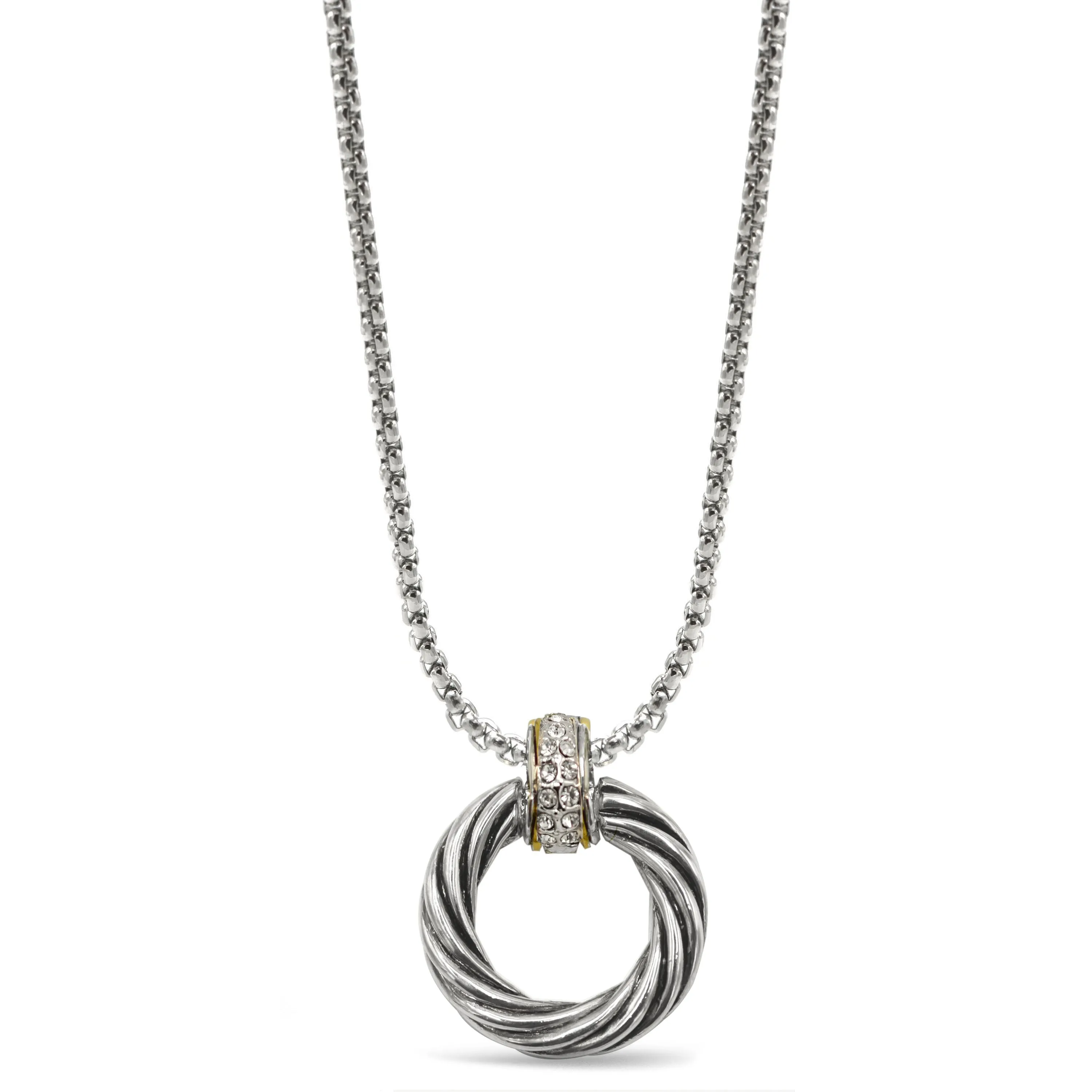 Two-Tone Round Crystal Pendant Necklace #13211NK(FE5)