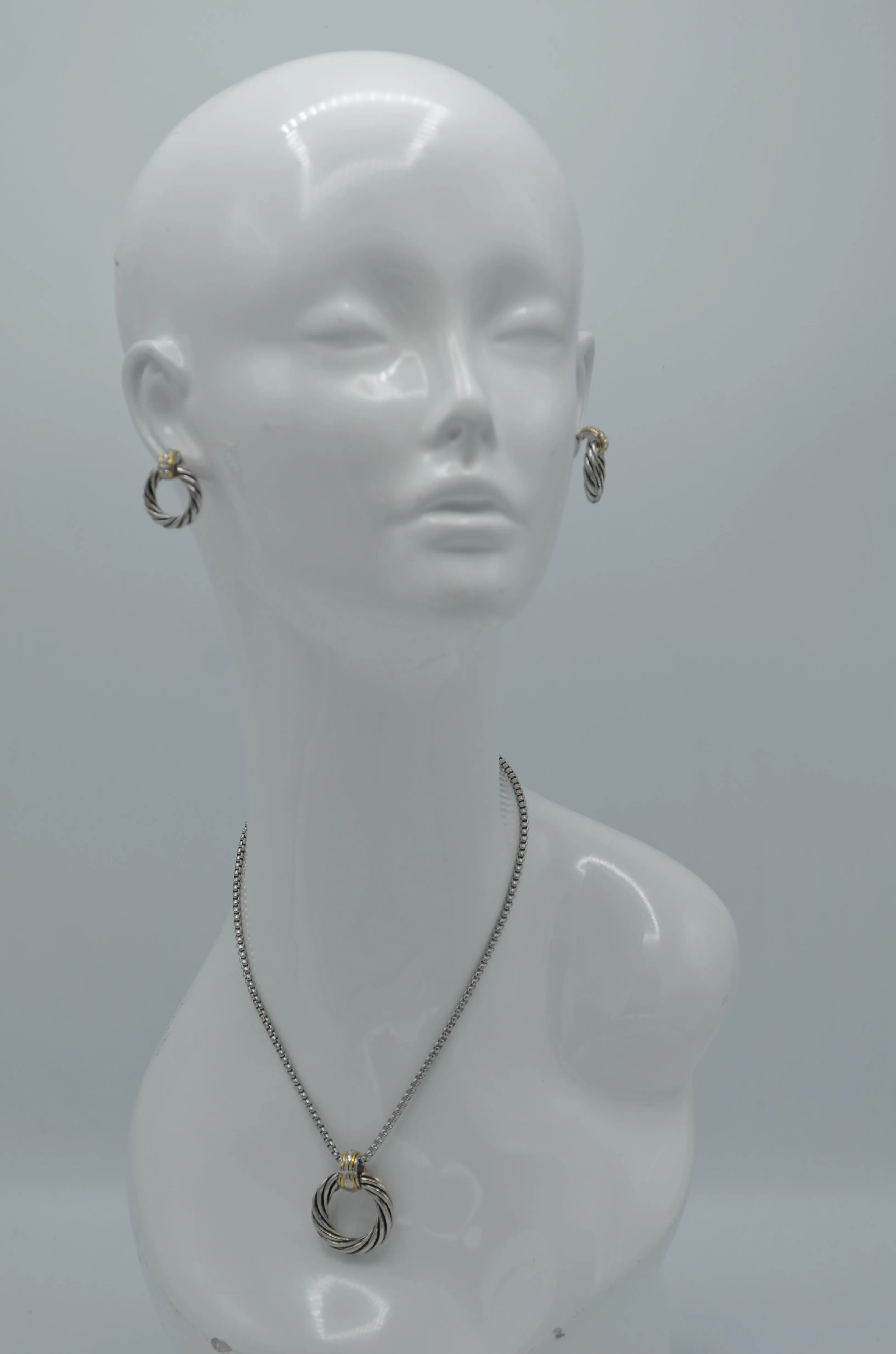 Two-Tone Round Crystal Pendant Necklace #13211NK(FE5)