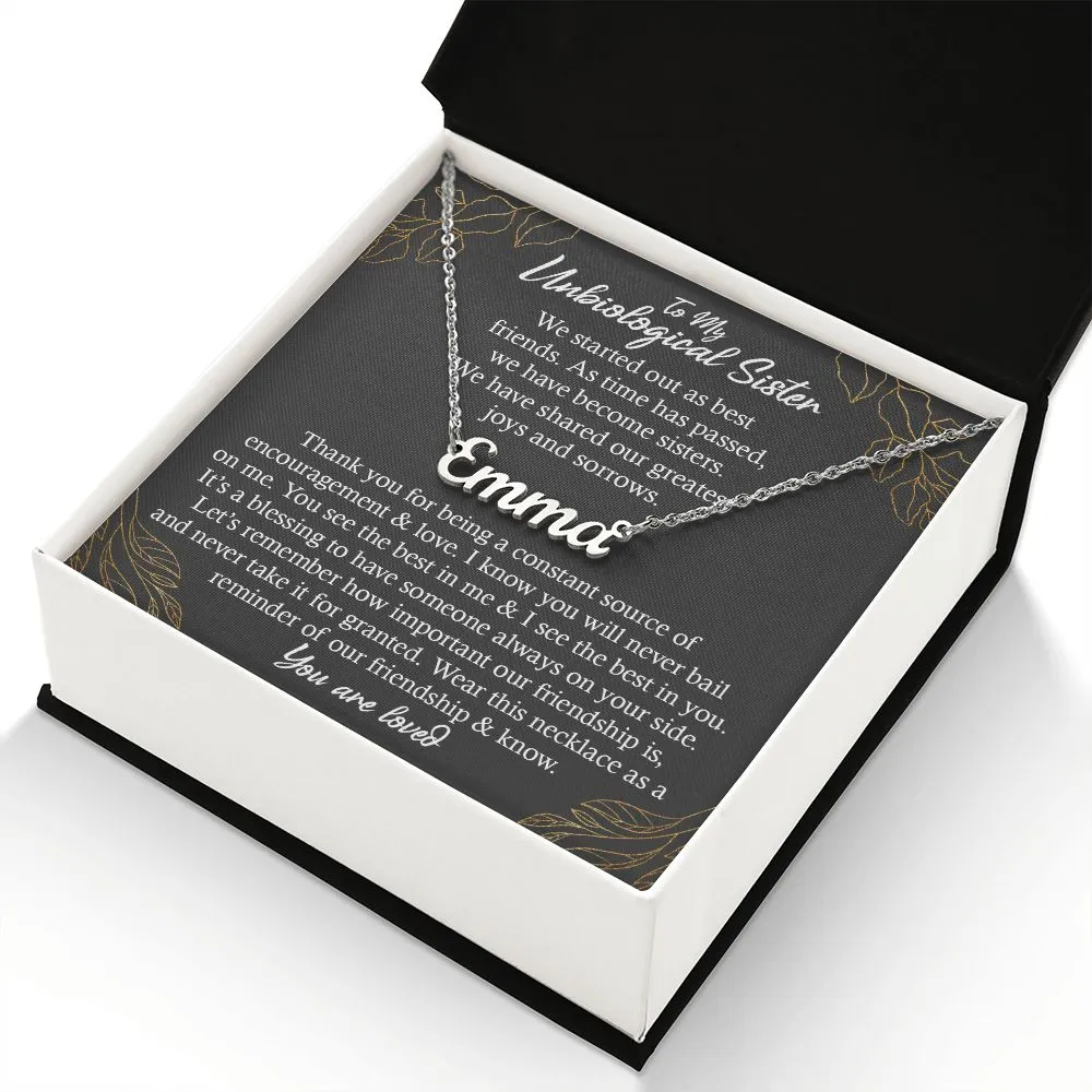 Unbiological Sister Gift Necklace, Personalized Name Necklace, Gold and Stainless Steel, Poem Card and Jewelry Gift Box, Birthday Present