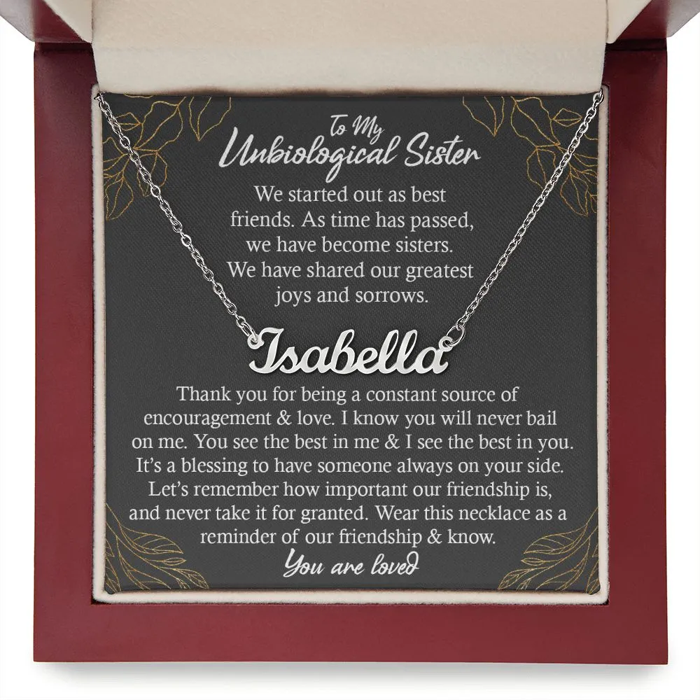 Unbiological Sister Gift Necklace, Personalized Name Necklace, Gold and Stainless Steel, Poem Card and Jewelry Gift Box, Birthday Present