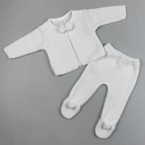Unisex 2 Piece Knitted Baby Outfit - Trousers & Jacket - White