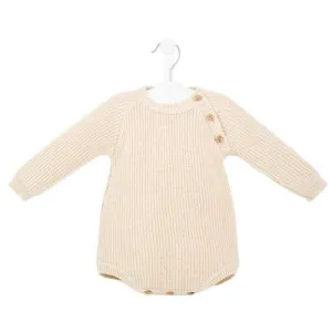 Unisex Baby Beige Long Sleeved Chunky Knitted Romper