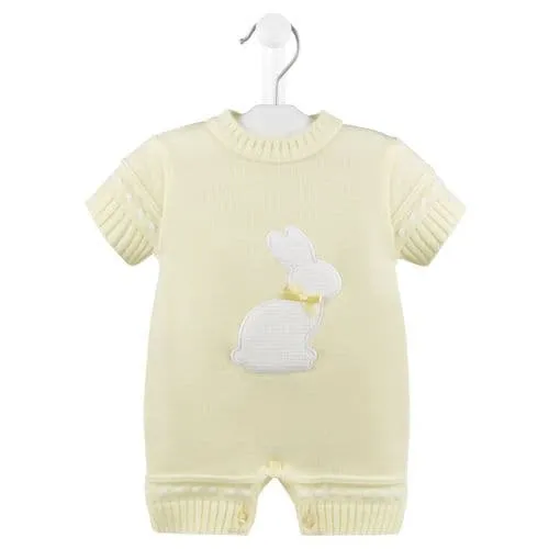 Unisex Baby Lemon And White Knitted rabbit Romper