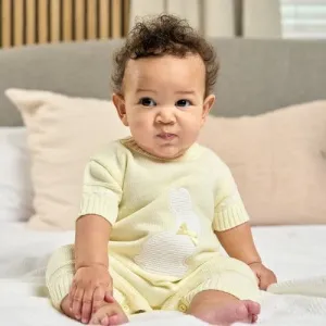 Unisex Baby Lemon And White Knitted rabbit Romper