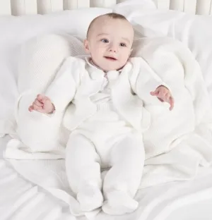 Unisex Baby White Knitted Pom Pom Set