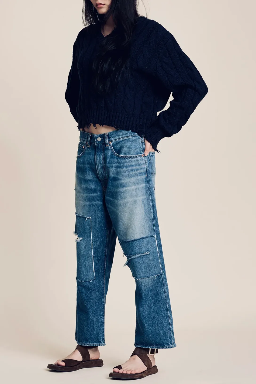 V Neck Cable Sweater | Navy