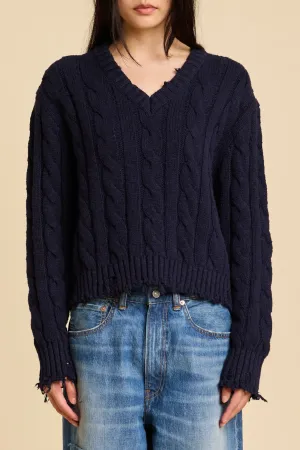 V Neck Cable Sweater | Navy