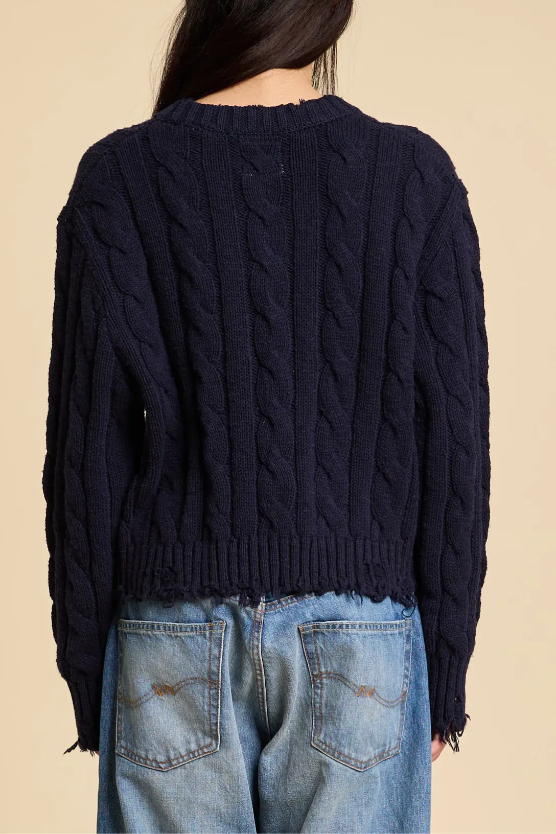 V Neck Cable Sweater | Navy