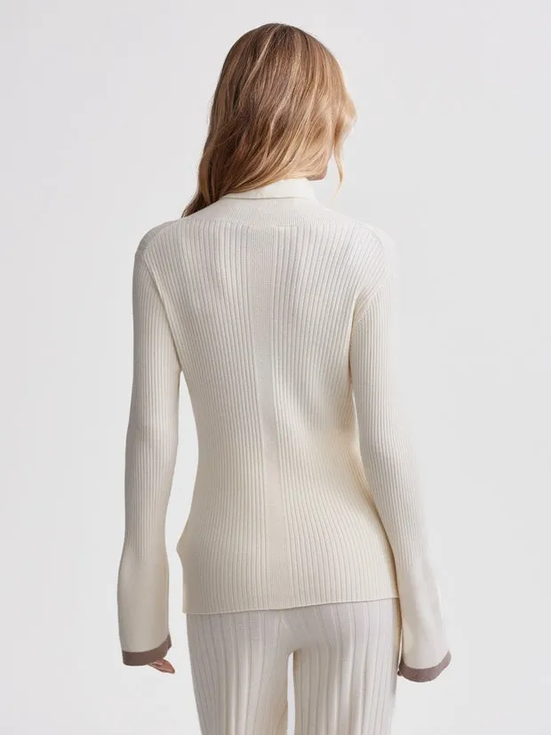 Varley Ravena Rib Knit High Neck Top in Egret
