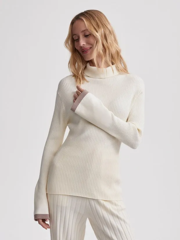 Varley Ravena Rib Knit High Neck Top in Egret