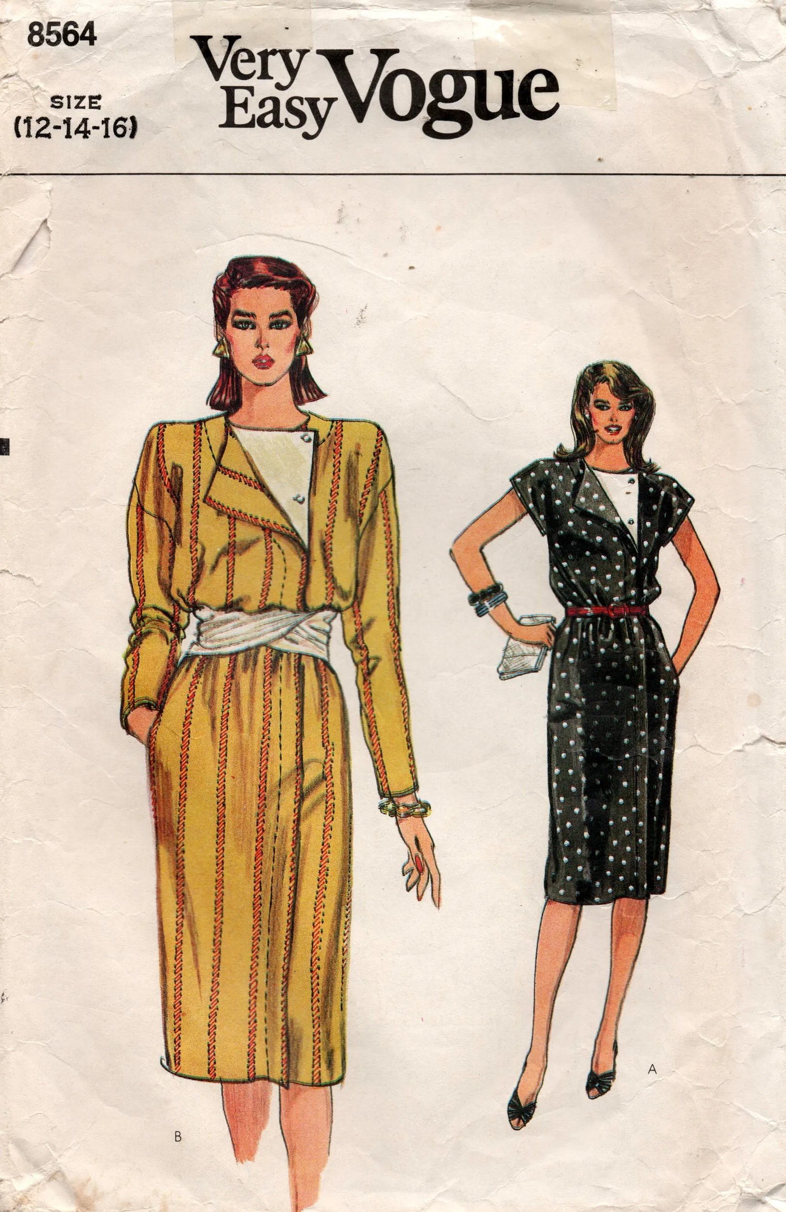 Very Easy Vogue 8564 Womens Asymmetric Straight Dress with Pockets 1980s Vintage Sewing Pattern Size 12 Bust 34 inches