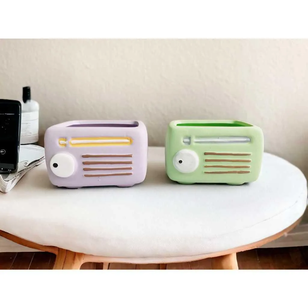 Vintage TV  Radio Themed Plant Pots