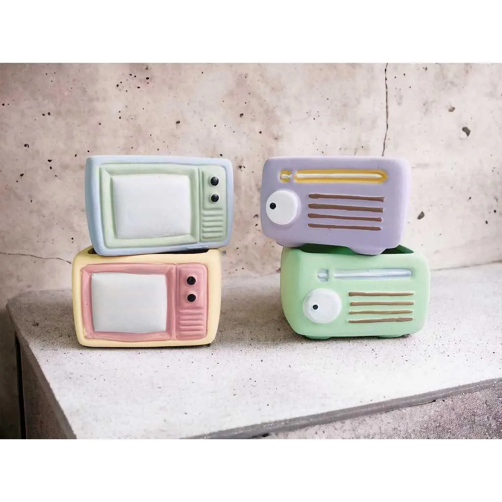 Vintage TV  Radio Themed Plant Pots