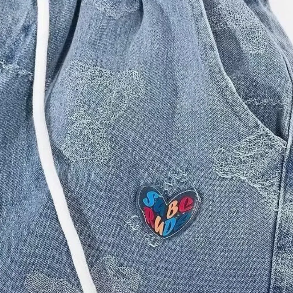 Washed Cartoon Print Denim Shorts