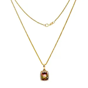 Watermelon Tourmaline Diamond Frame Necklace In 14k