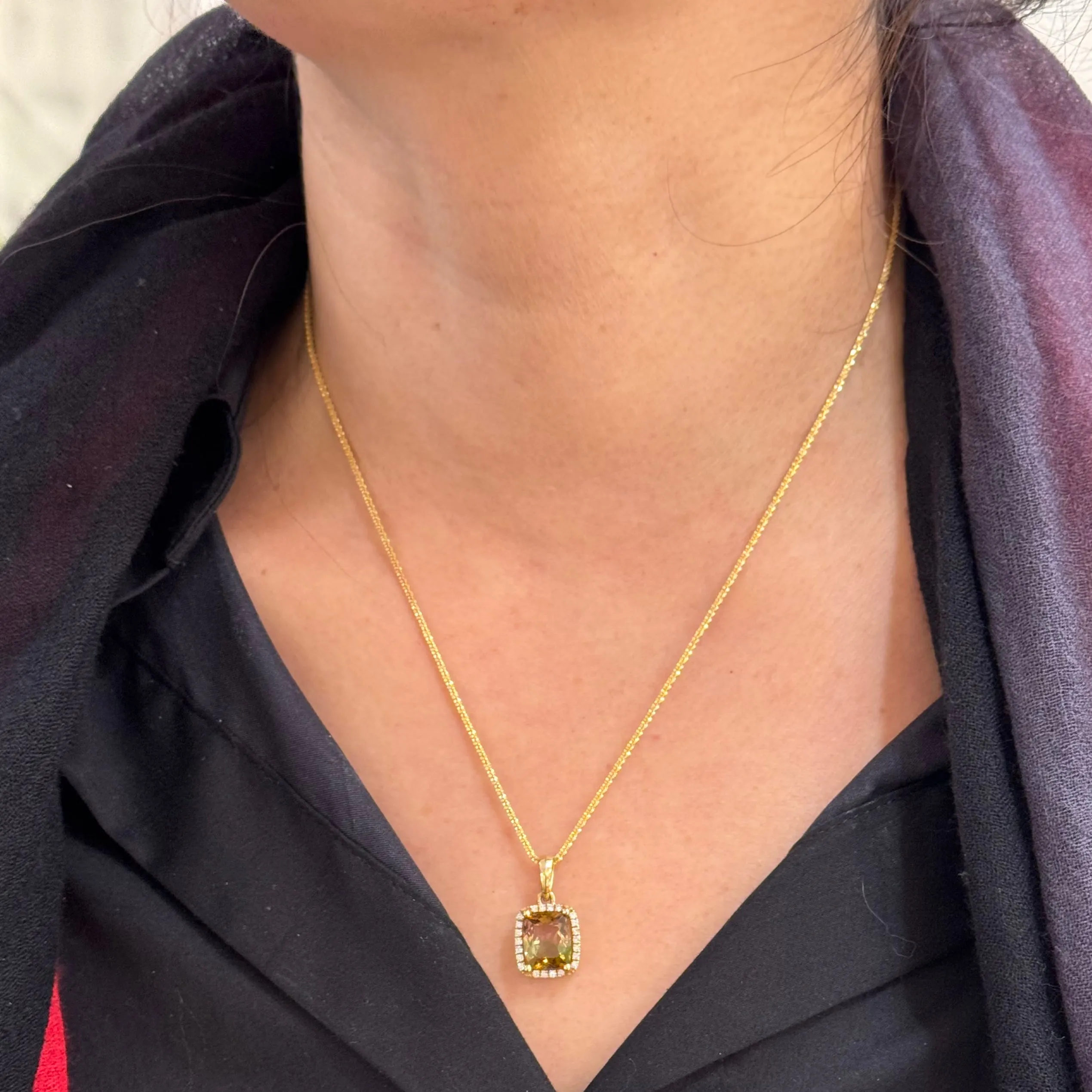 Watermelon Tourmaline Diamond Frame Necklace In 14k