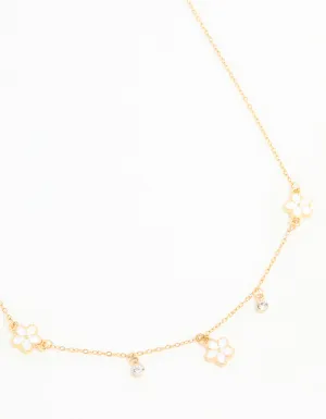 Waterproof Gold Plated Stainless Steel Cubic Zirconia Heart Floral Pendant Necklace