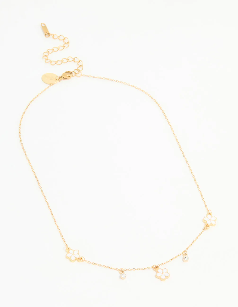 Waterproof Gold Plated Stainless Steel Cubic Zirconia Heart Floral Pendant Necklace