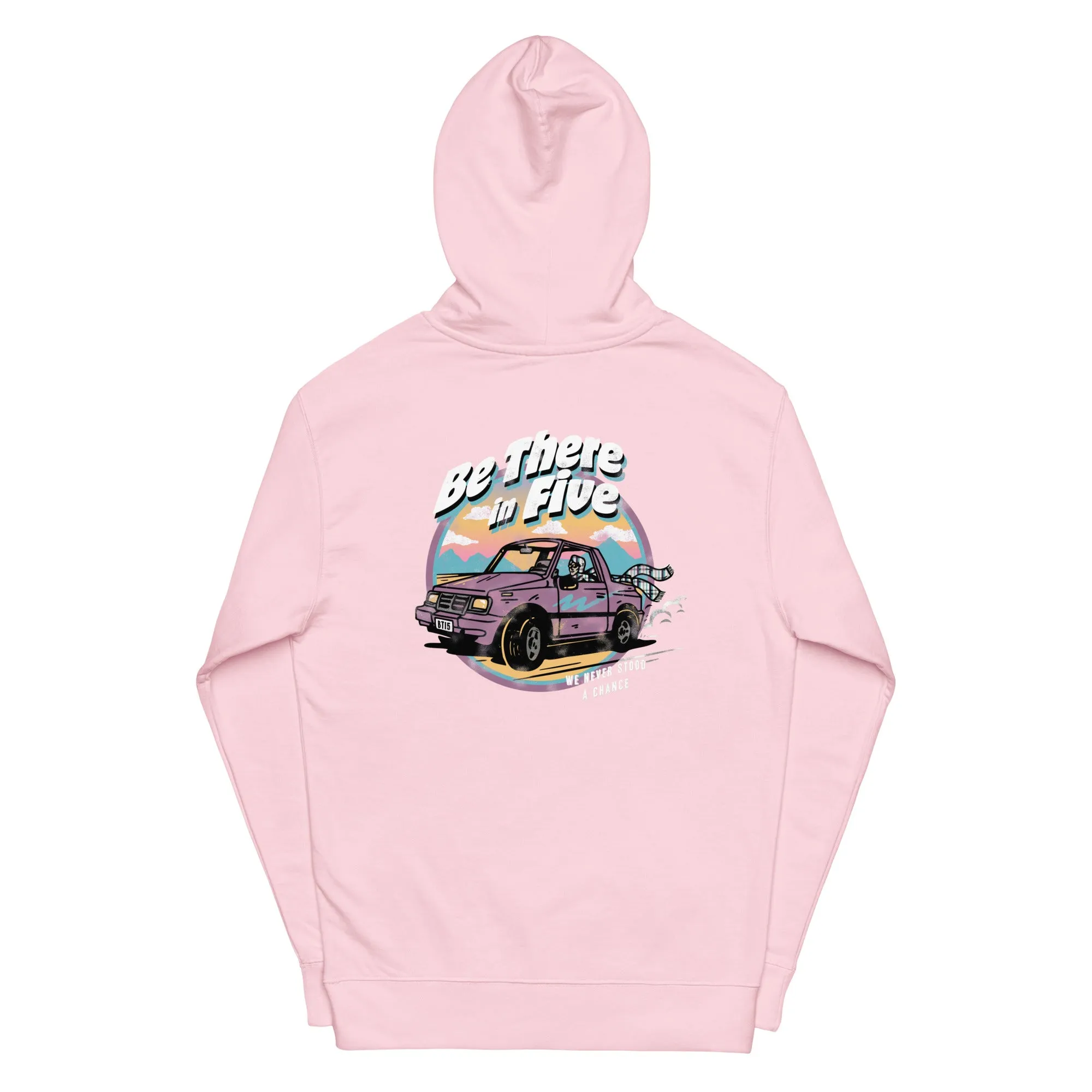 We Never Stood a Chance Back Geo Tracker Print with Front Heart Logo Unisex midweight hoodie by Be There in Five