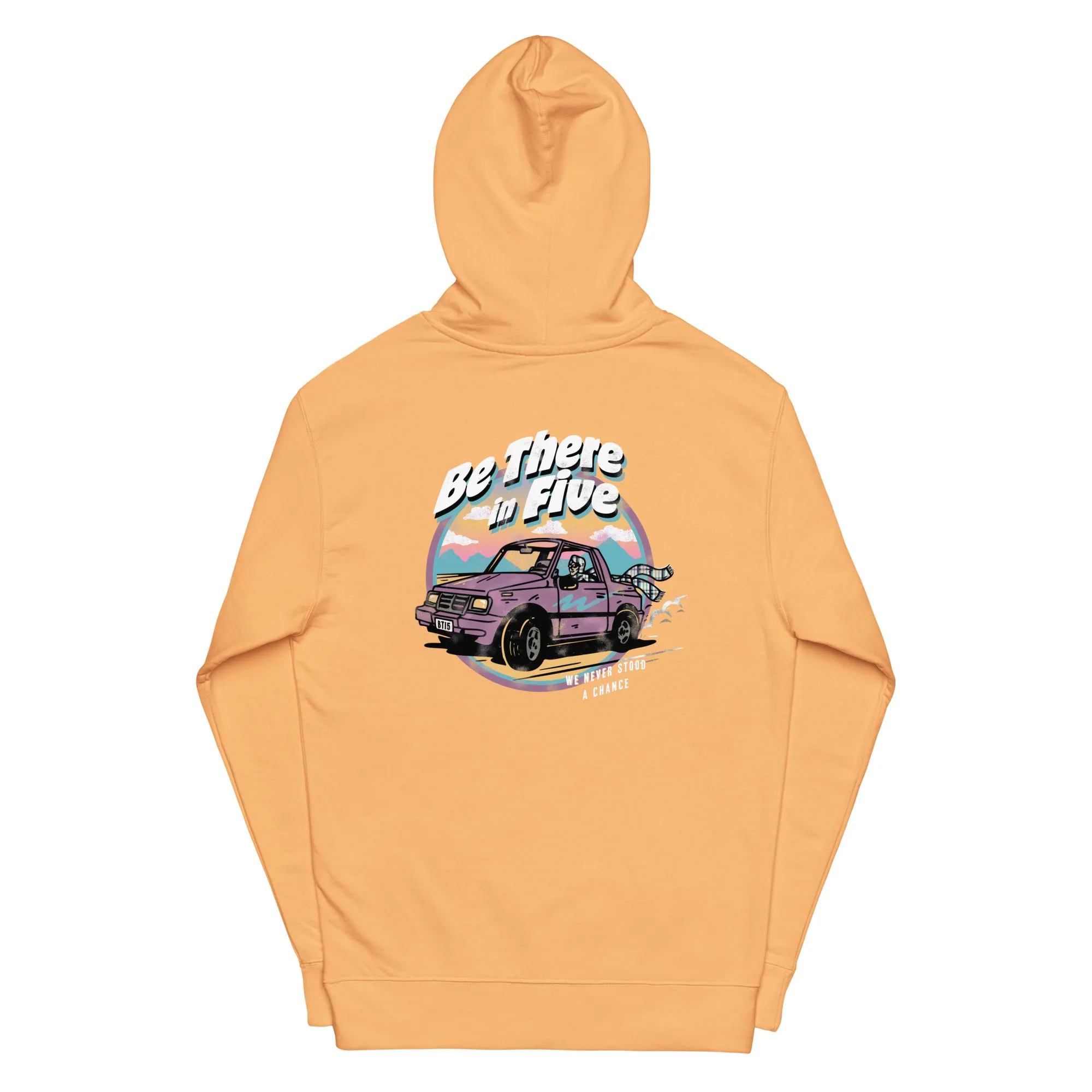 We Never Stood a Chance Back Geo Tracker Print with Front Heart Logo Unisex midweight hoodie by Be There in Five