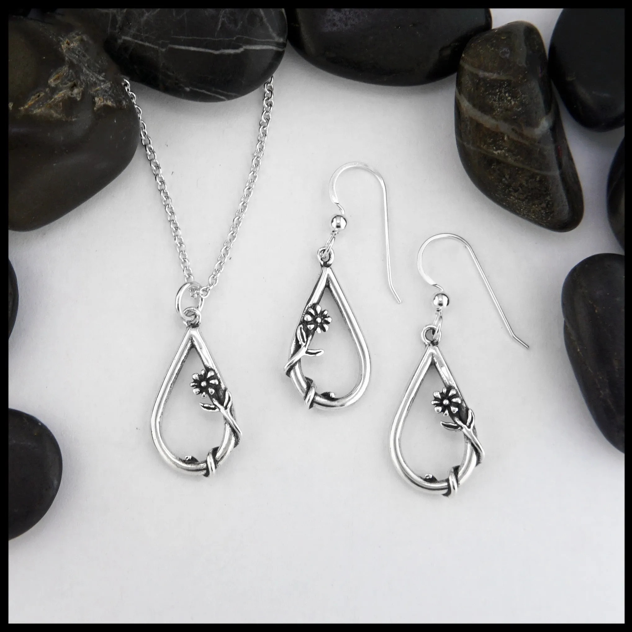 Whimsical Flower Pendant and Earring Set