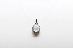 White Gold Oval Opal Halo Pendant