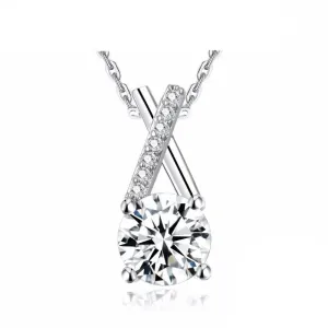 Women’s 925 Sterling Silver Necklace with Round Cubic Zirconia, Cross Design Fashion Pendant Necklace, Trendy Jewelry