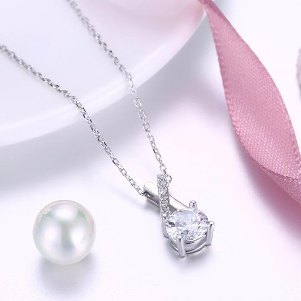 Women’s 925 Sterling Silver Necklace with Round Cubic Zirconia, Cross Design Fashion Pendant Necklace, Trendy Jewelry