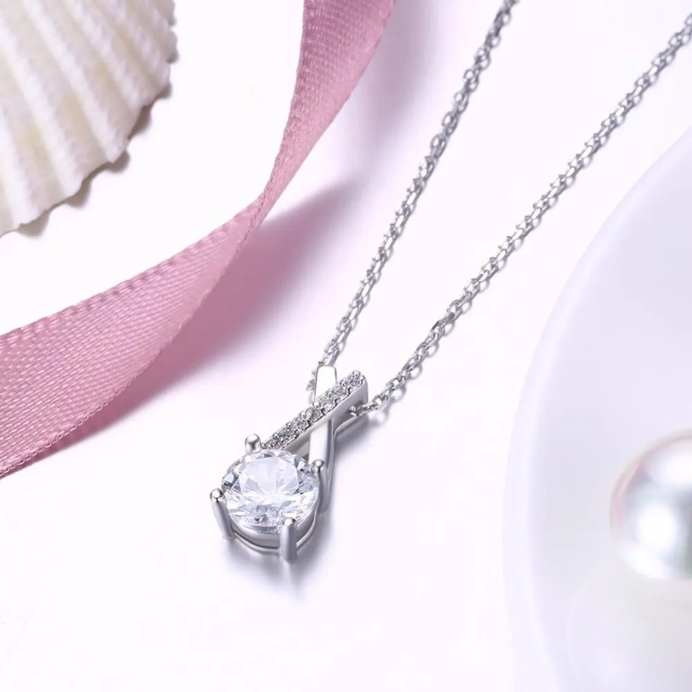 Women’s 925 Sterling Silver Necklace with Round Cubic Zirconia, Cross Design Fashion Pendant Necklace, Trendy Jewelry