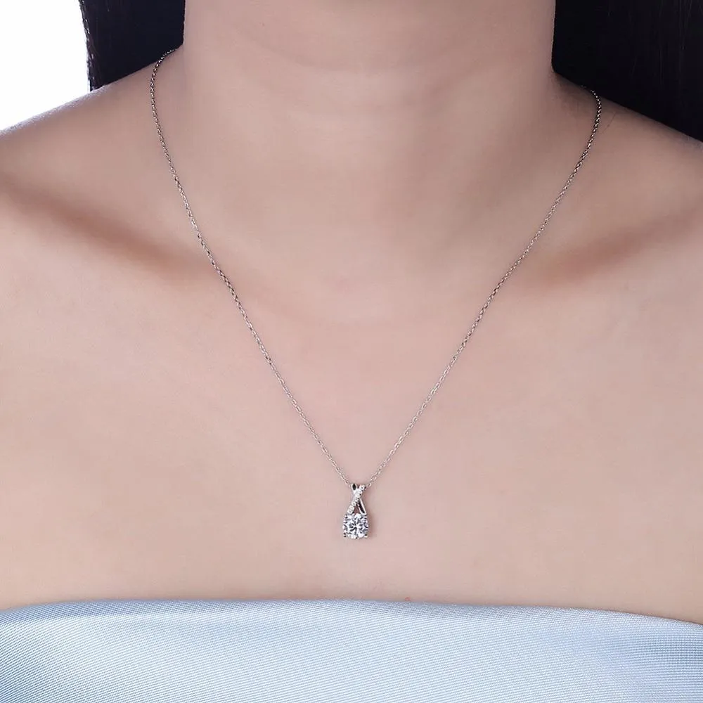 Women’s 925 Sterling Silver Necklace with Round Cubic Zirconia, Cross Design Fashion Pendant Necklace, Trendy Jewelry