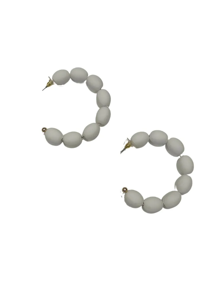 Wood Beaded Hoop - White