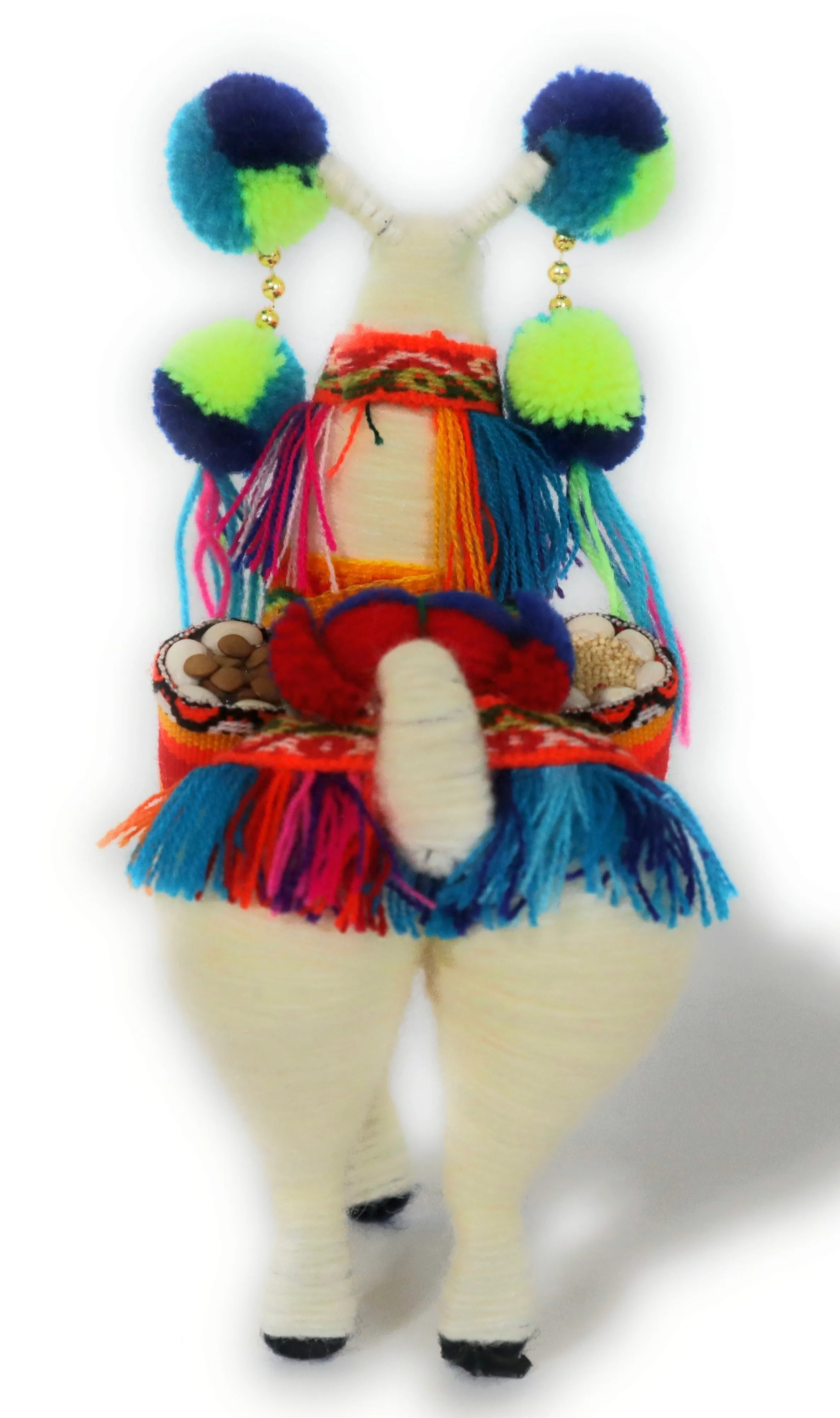 Wool Multicolor Llama Figurine. Peruvian Folk Art. 7.5" Tall