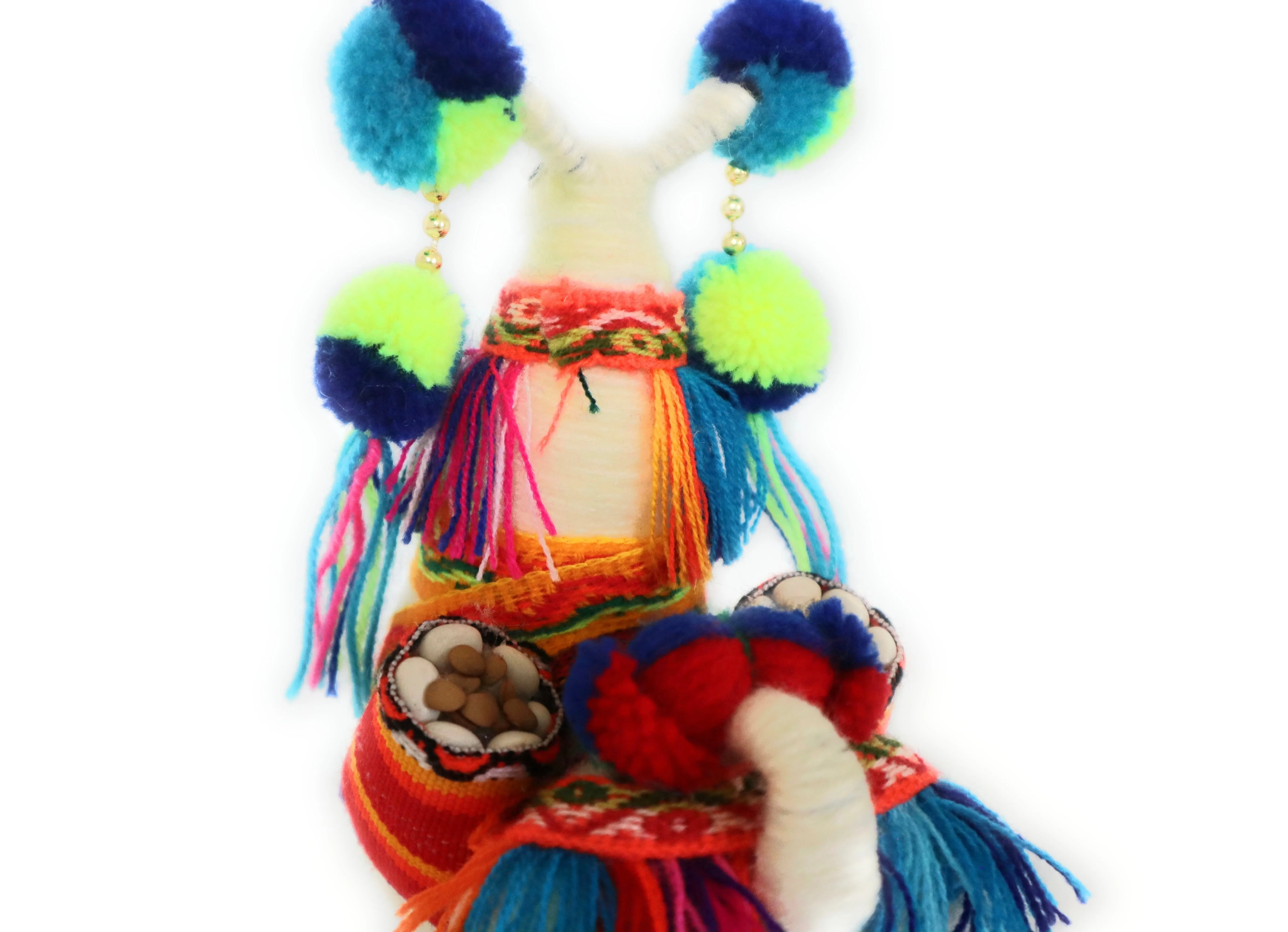 Wool Multicolor Llama Figurine. Peruvian Folk Art. 7.5" Tall