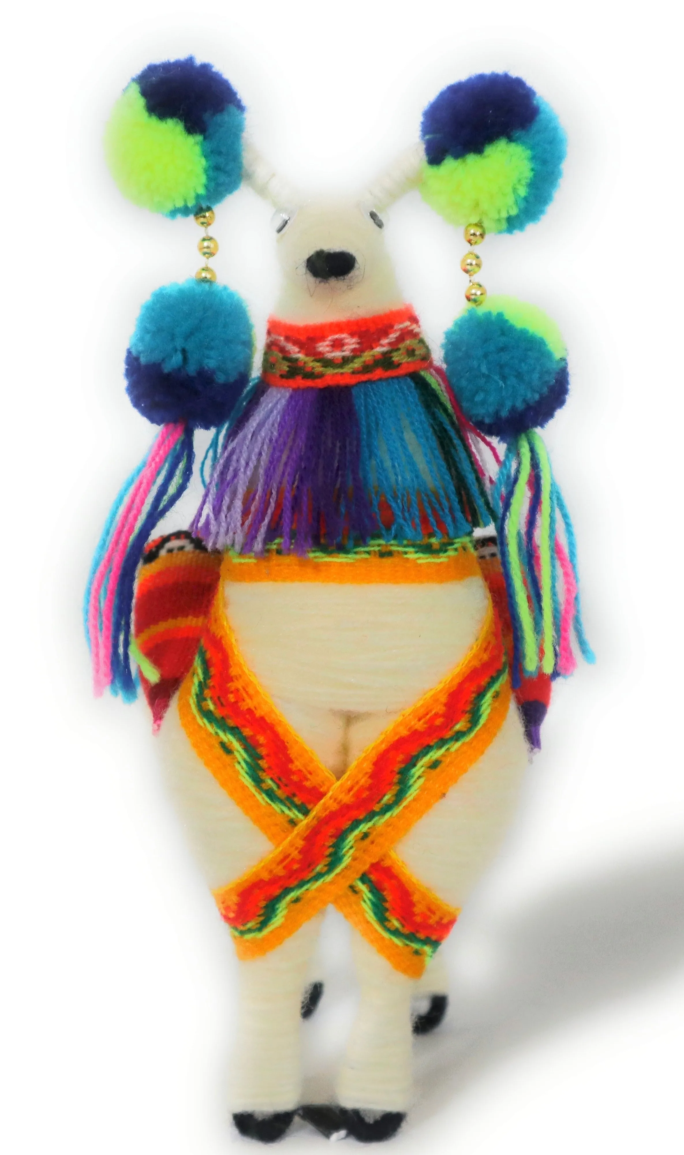 Wool Multicolor Llama Figurine. Peruvian Folk Art. 7.5" Tall