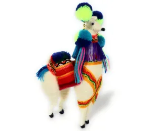 Wool Multicolor Llama Figurine. Peruvian Folk Art. 7.5" Tall