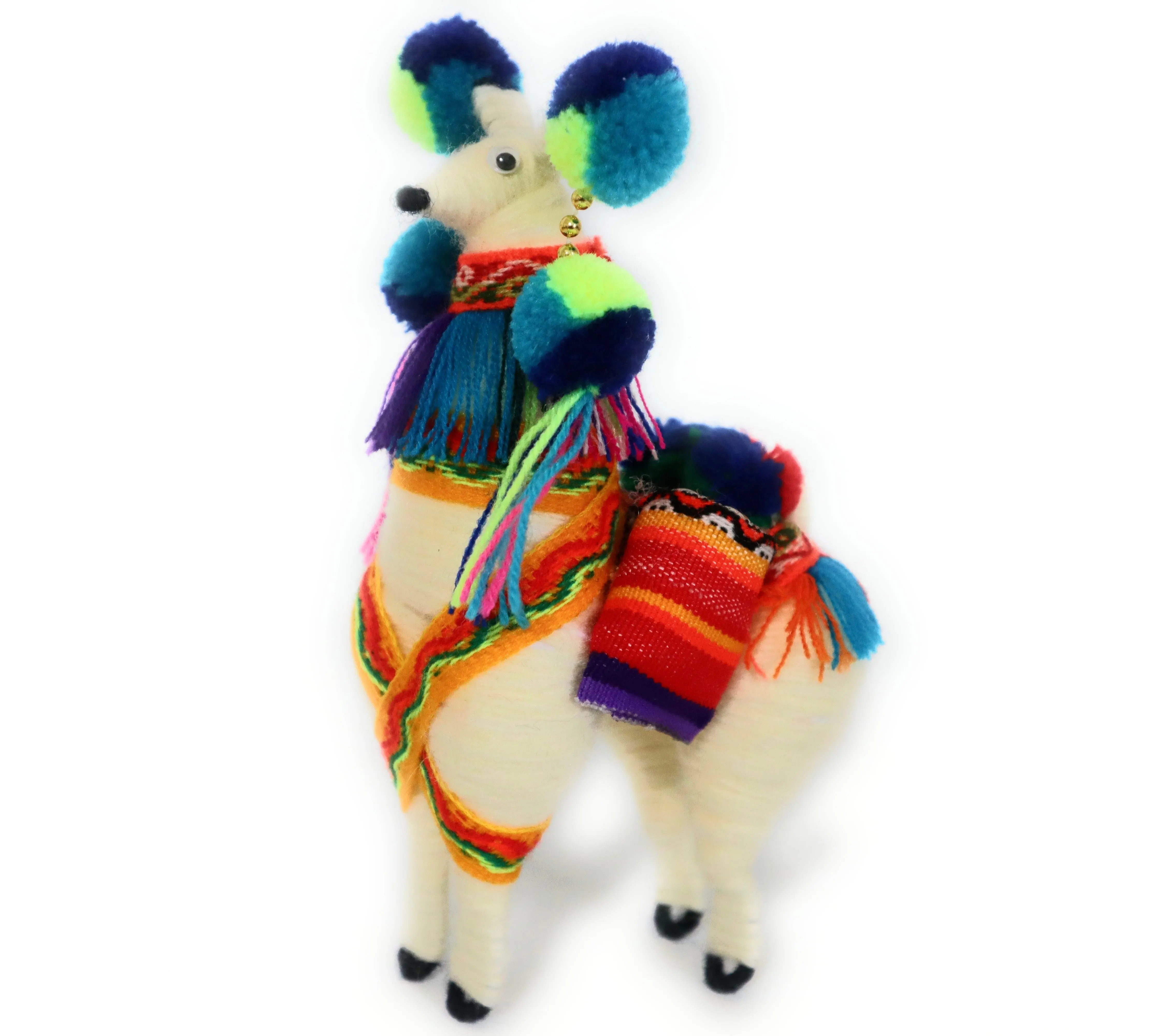 Wool Multicolor Llama Figurine. Peruvian Folk Art. 7.5" Tall