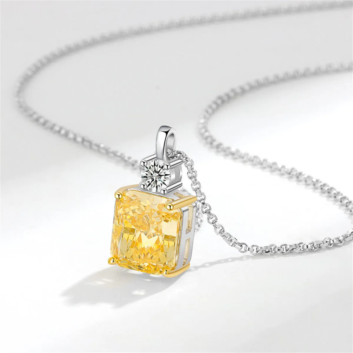 Yellow Crystal & Cubic Zirconia Square Pendant Necklace