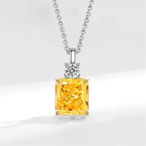 Yellow Crystal & Cubic Zirconia Square Pendant Necklace