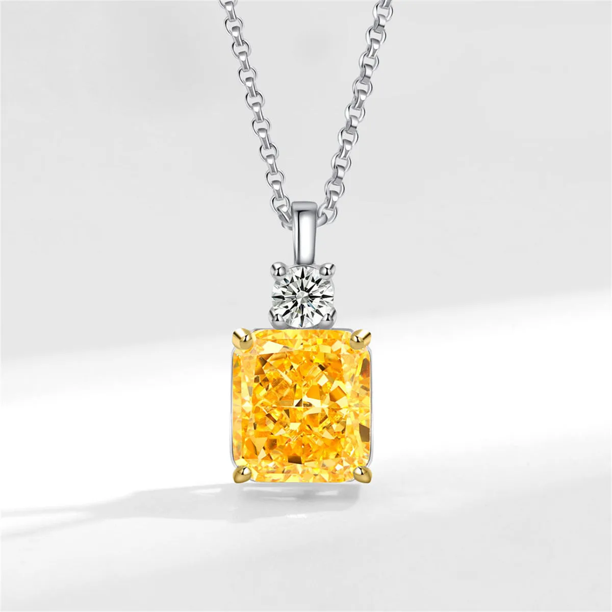 Yellow Crystal & Cubic Zirconia Square Pendant Necklace