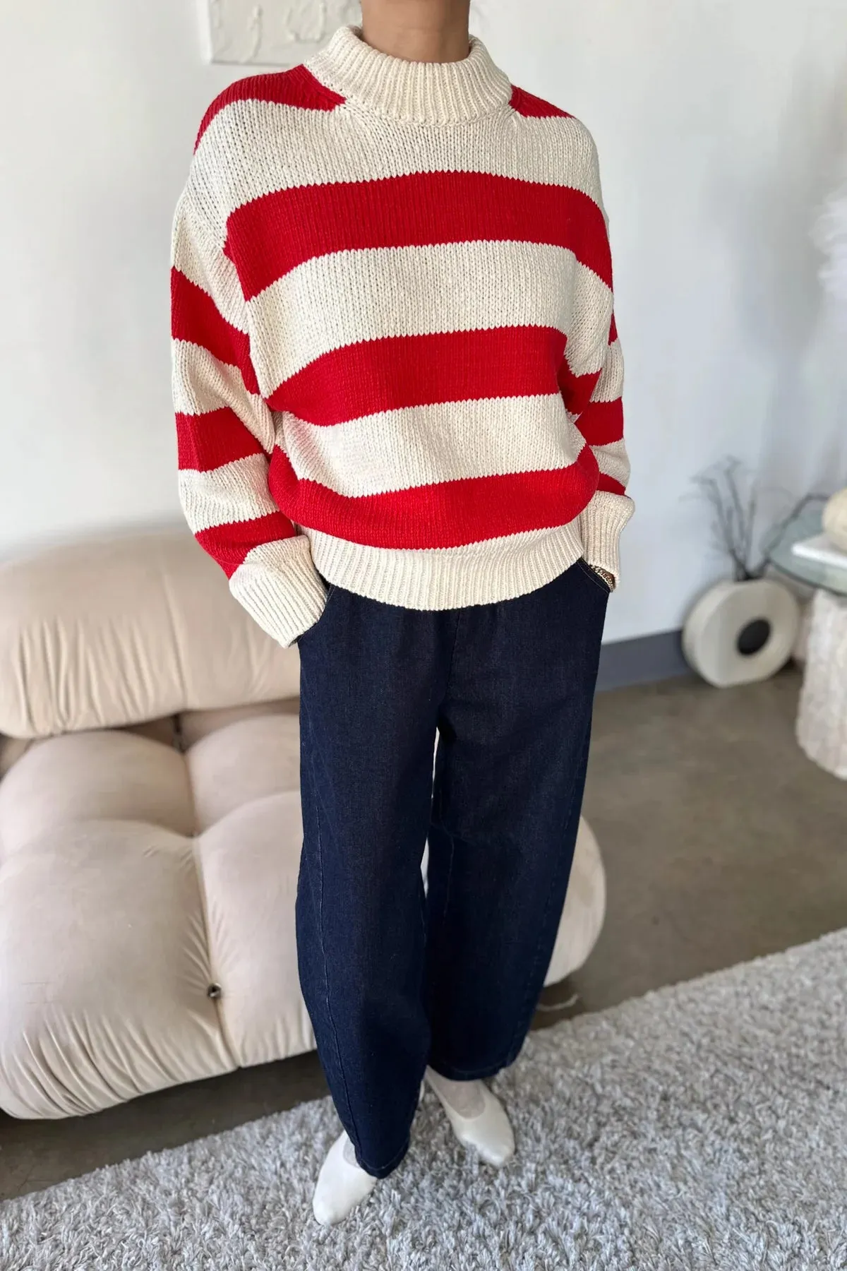 Zoe Sweater in Red Stripe | Le Bon Shoppe